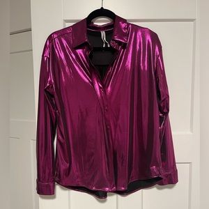 Anthropologie Metallic Pink Button Down Shirt